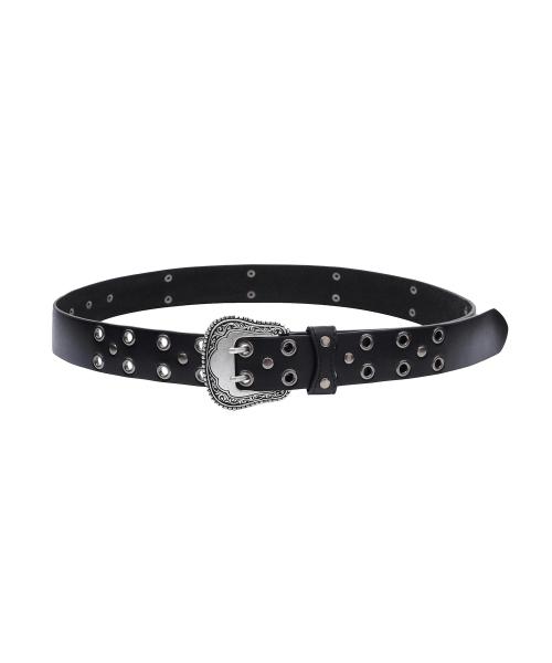 Op. 12 TAMER DOUBLE HOLE LEATHER BELT BLACK