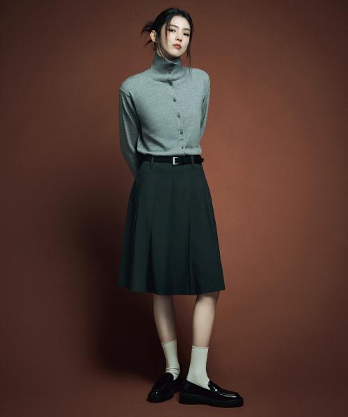 우먼즈 플리츠 니 렝스 스커트 [그레이]