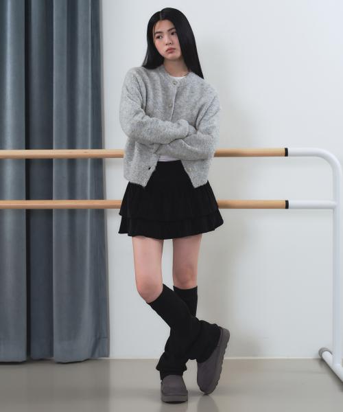 우먼즈 18W 코듀로이 티어드 미니 스커트 [블랙]