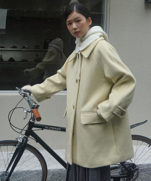 (woman) 오트 싱글 하프 코트_Butter