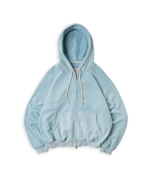 Tuewid Distressed-Wash Embroidered Zip-Up in Pale Blue
