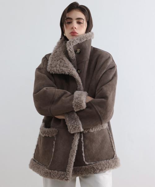 리버시블 센티 시어링 양모 무스탕