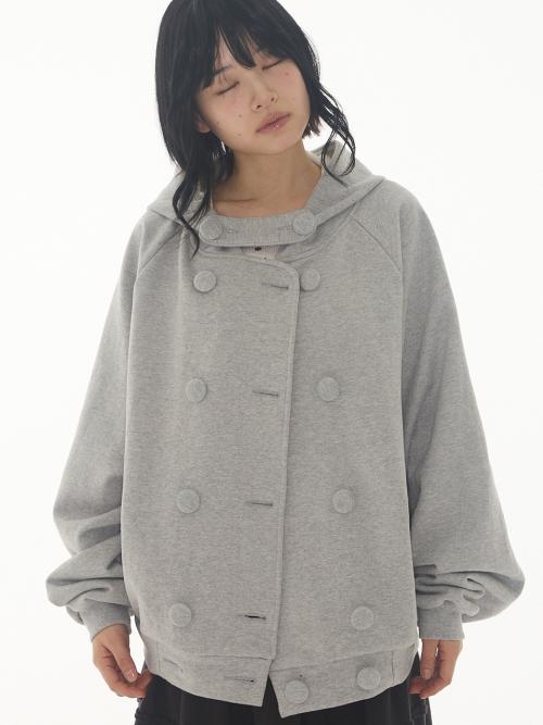 Double Buttoned Hoodie Jacket Melange Grey
