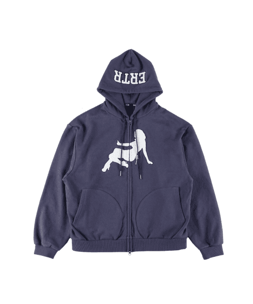 Thumbs Up Girl Boucle Hoodie Zip Up Navy