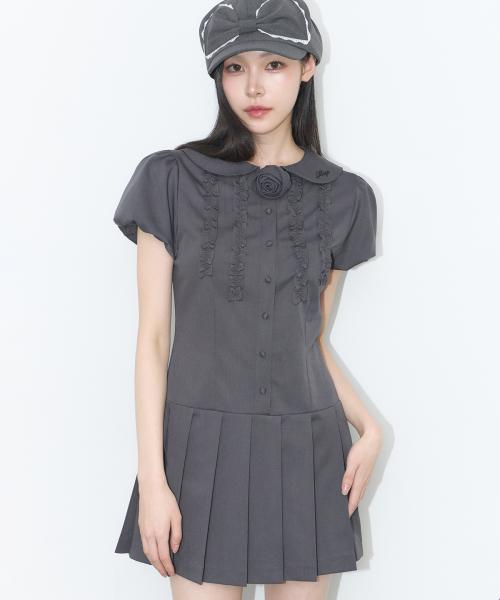 로즈 플리츠 미니 원피스 차콜