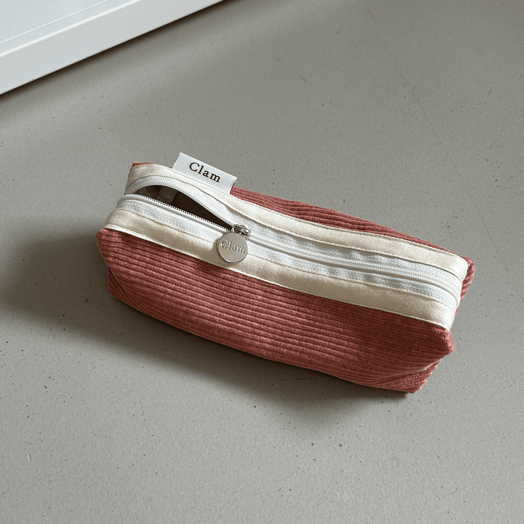 Clam round pencilcase _ Corduroy warm tomato