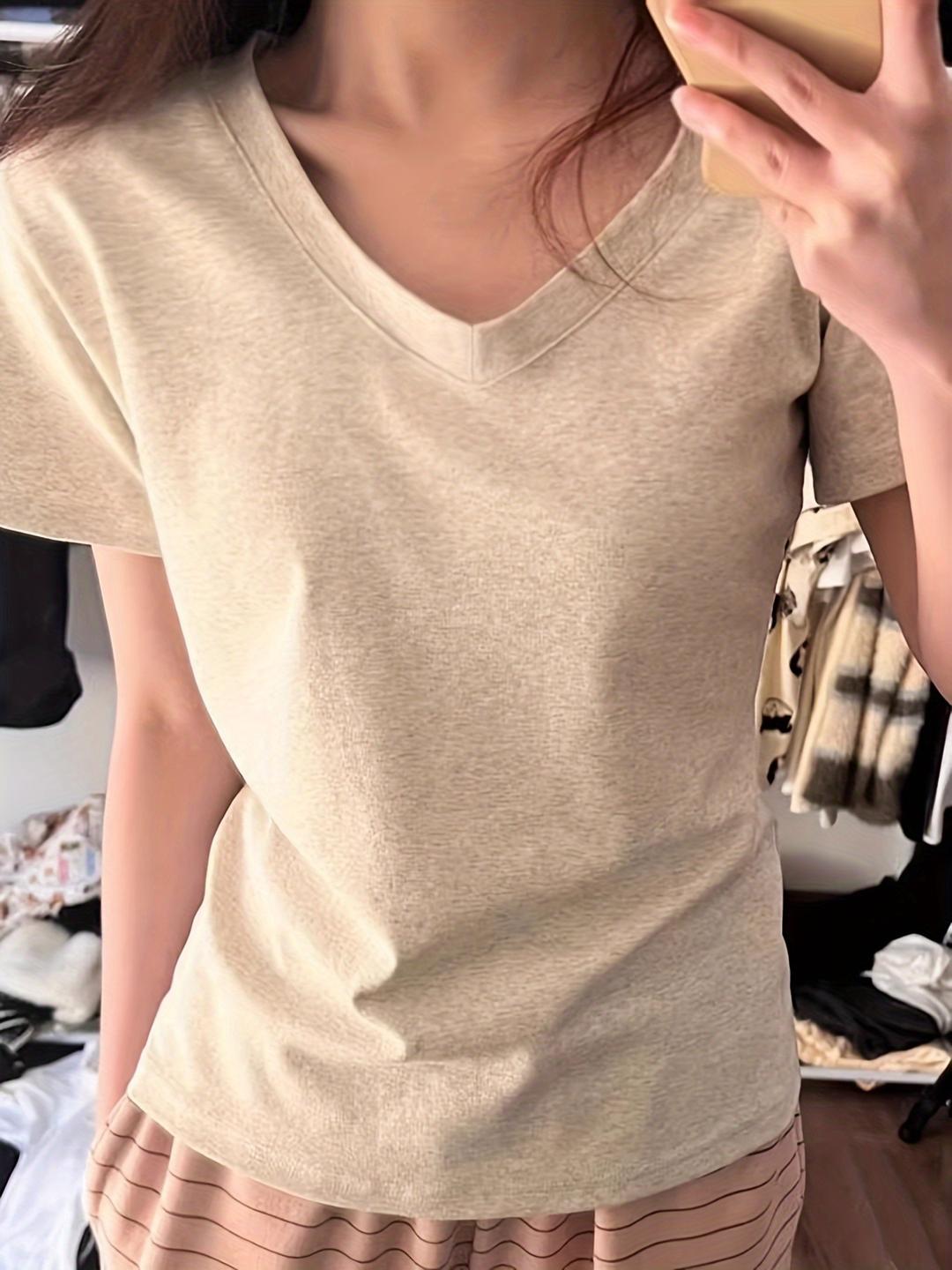 여성용 v넥 회색 반팔 티셔츠 c6308 - Temu Republic of Korea