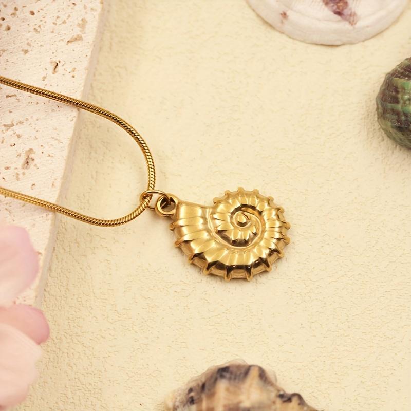 우아한   스타일 골드 스테인리스 스틸 나선형 쉘 펜던트 목걸이 바다에서 영감을 받은 해변 휴가 및 선 - Temu Republic of Korea