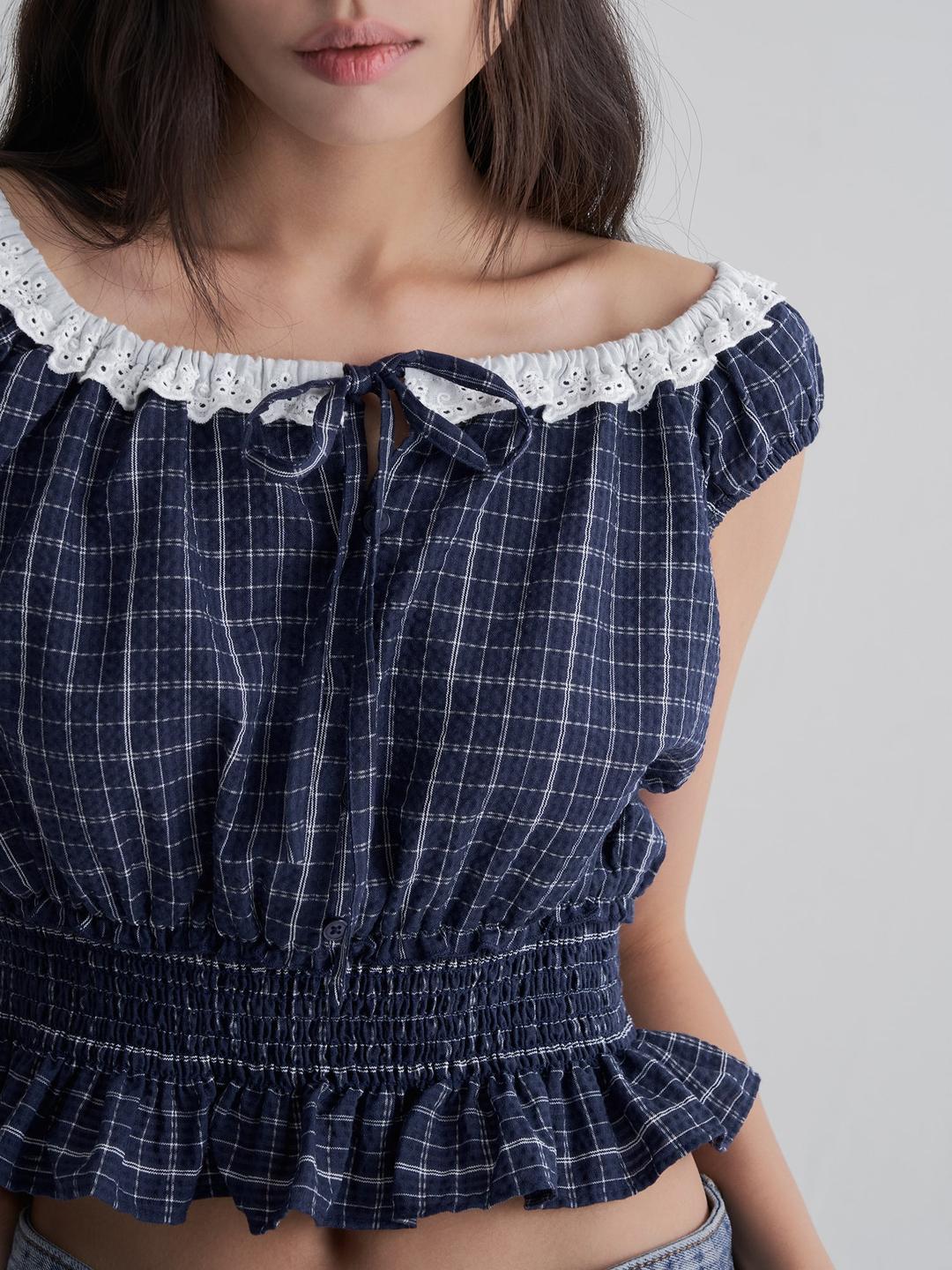 스모킹 블라우스 - 네이비