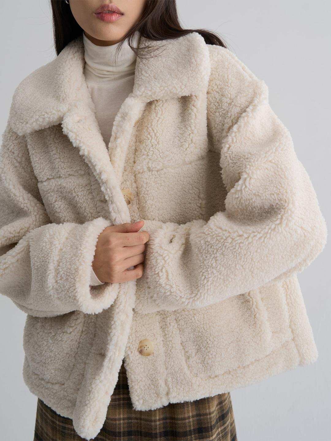 시어링 칼라넥 숏 코트 - 아이보리