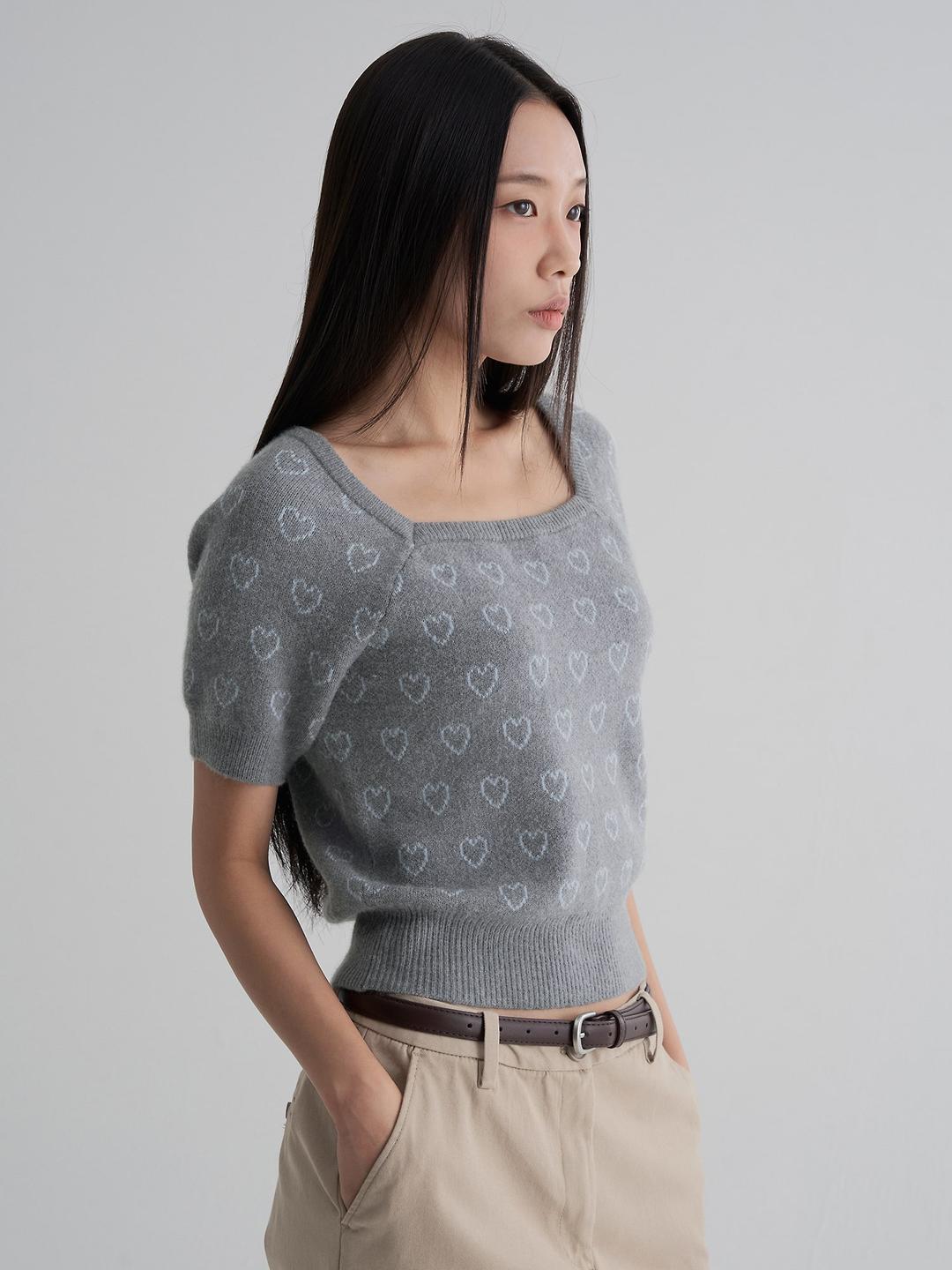 오픈워크 반소매 풀오버 - 그레이