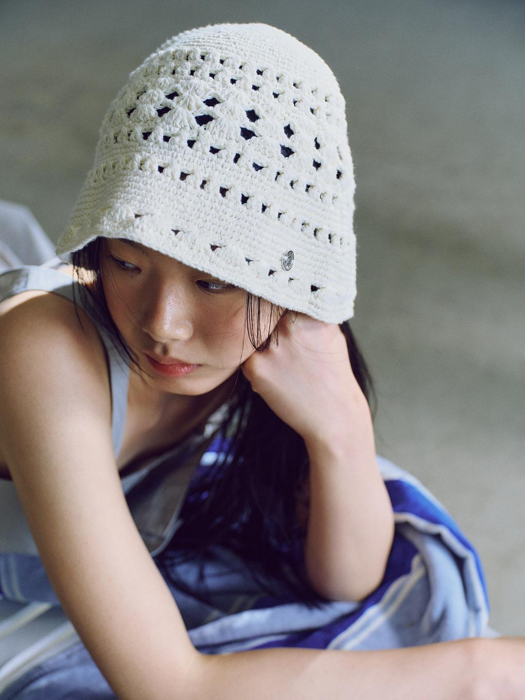 Crochet Knit Bucket Hat - Ivory