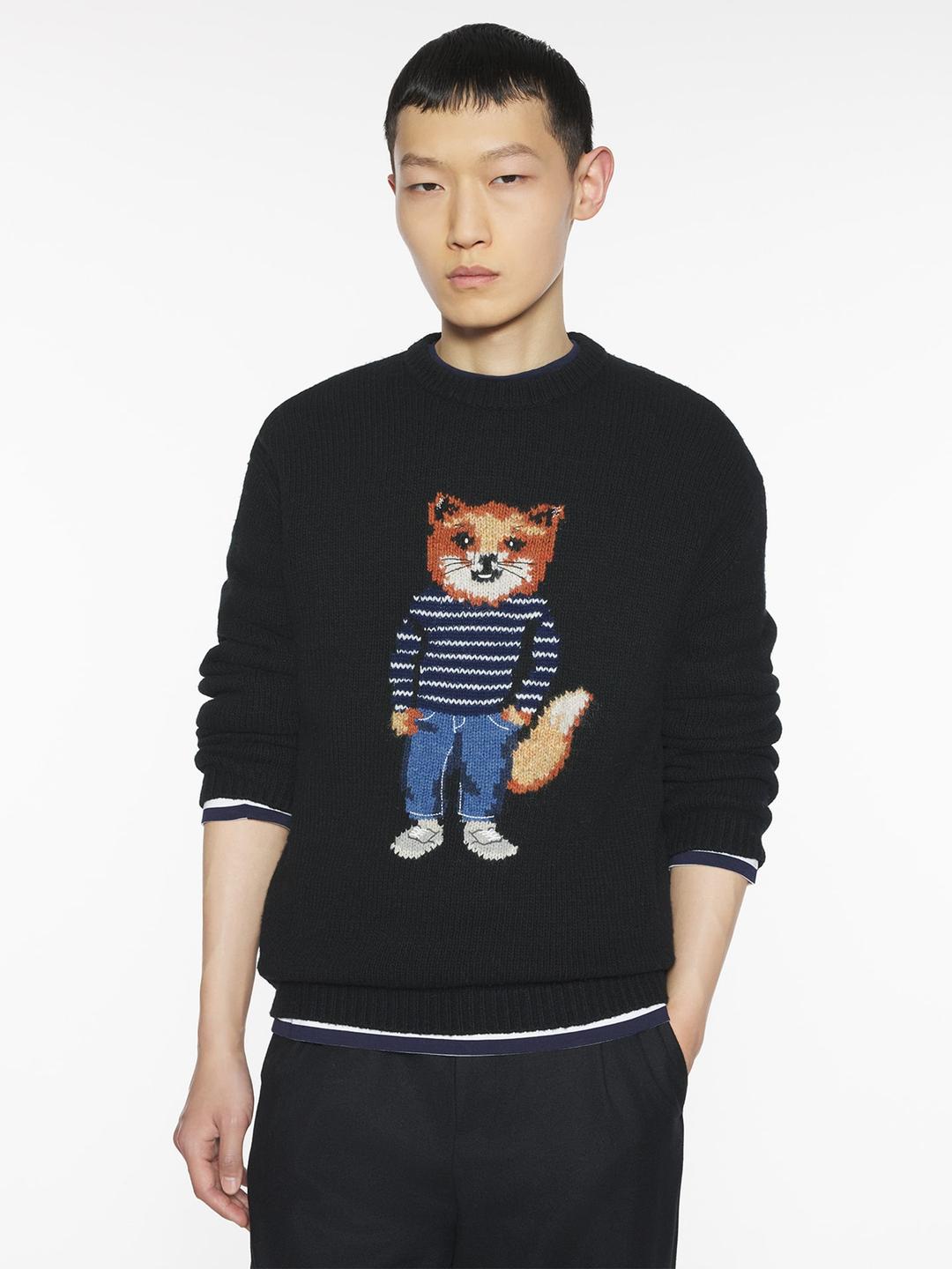 Men Dressed Fox Intarsia Wool Jumper - Black
