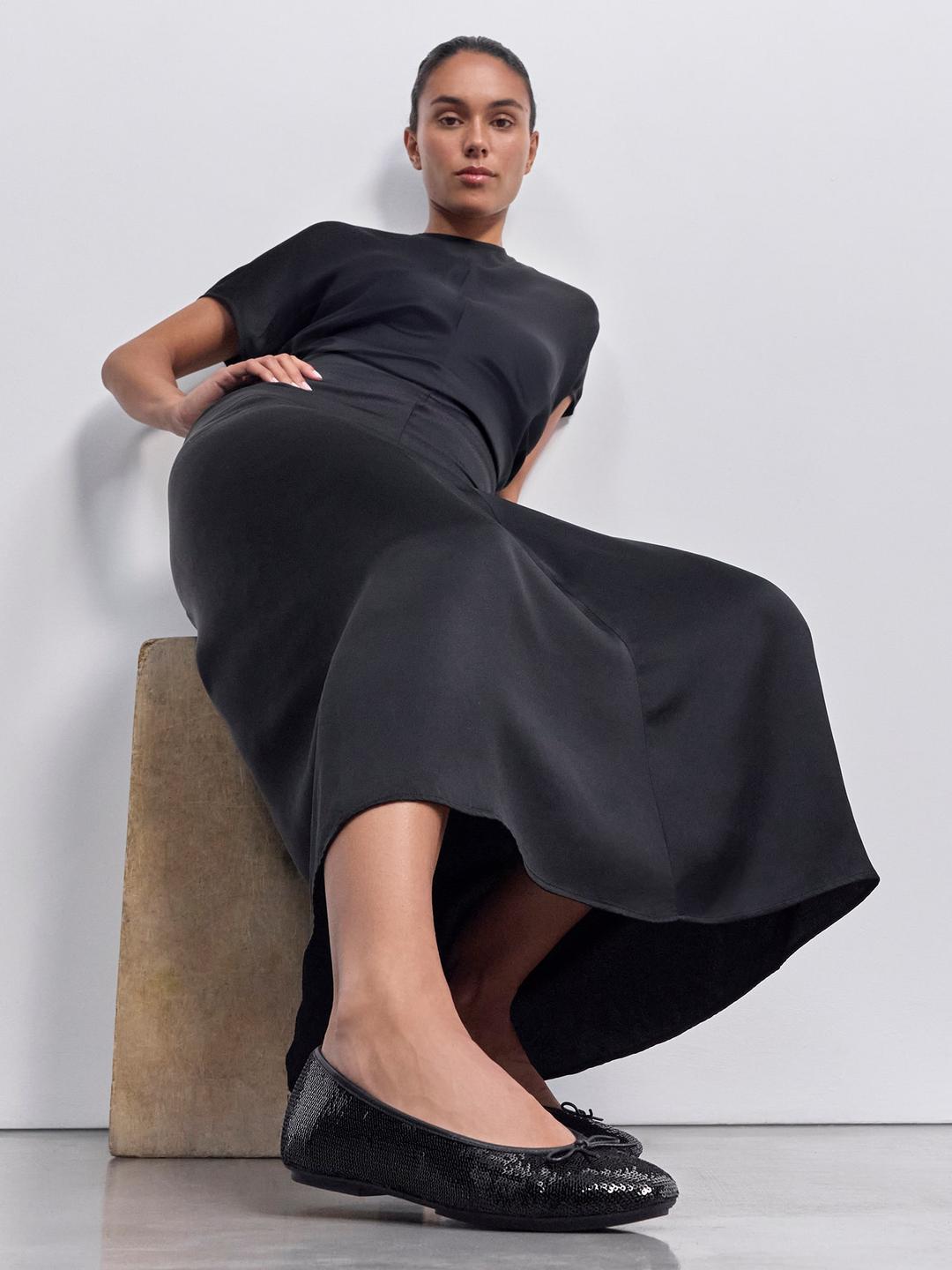 [델리카토] 여성 리본 레더 발레리나 플랫슈즈 - 블랙