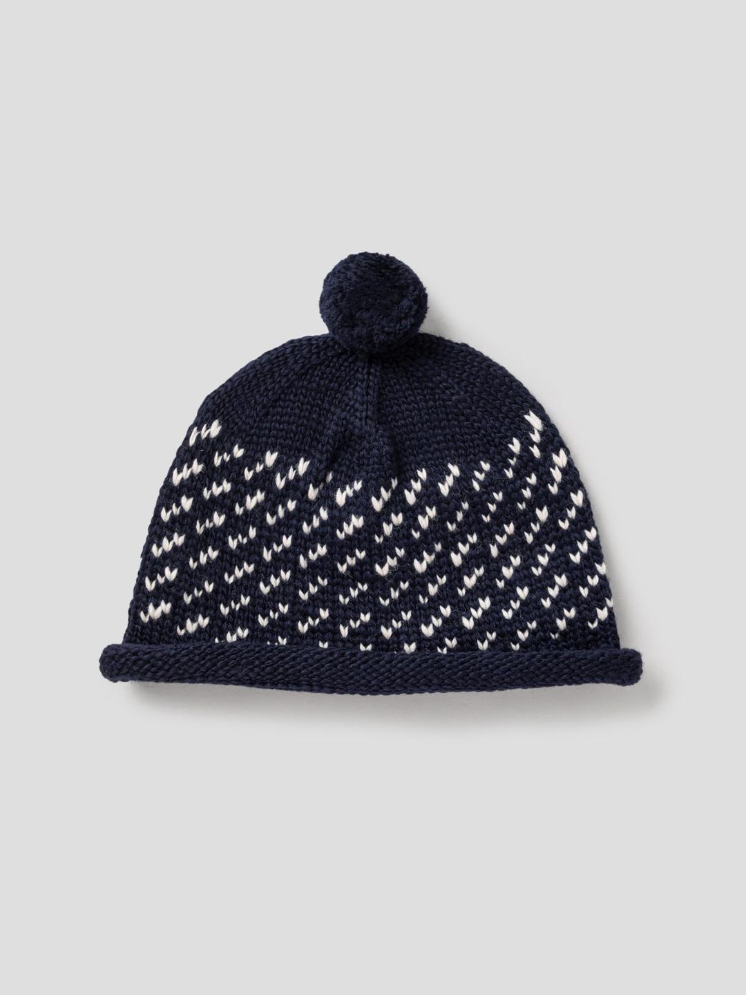 Wool Jacquard Wcap With Pom - Navy