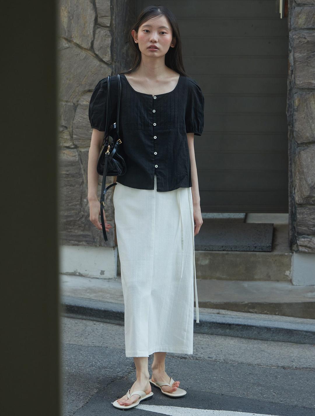 Belted H-line skirt_WHITE