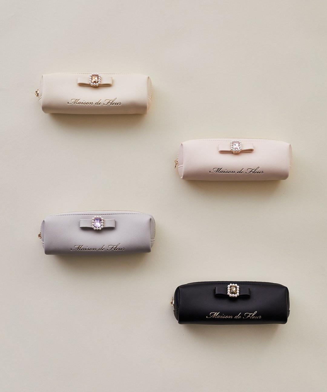 パールビジュー合皮リボンロングポーチ