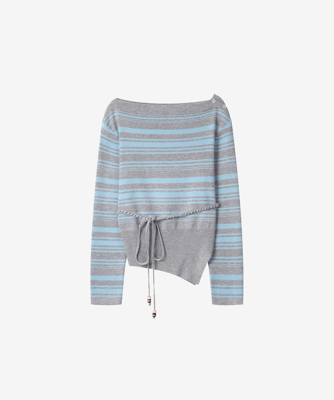 basika - 오프숄더 스트라이프 니트 (그레이)