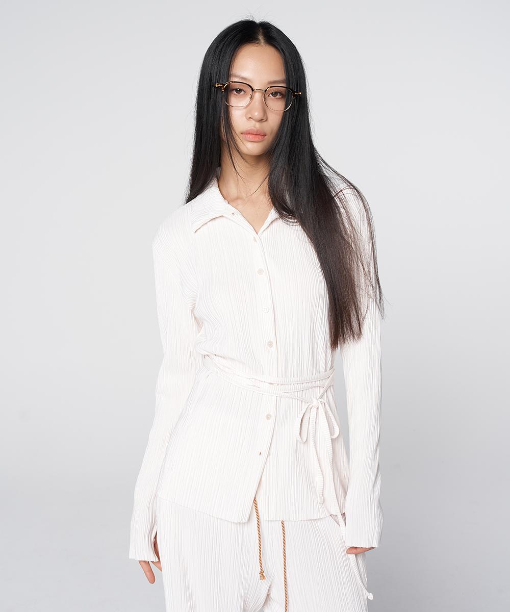 320showroom - Pleated Texture Waist-Strap Shirt Ivory