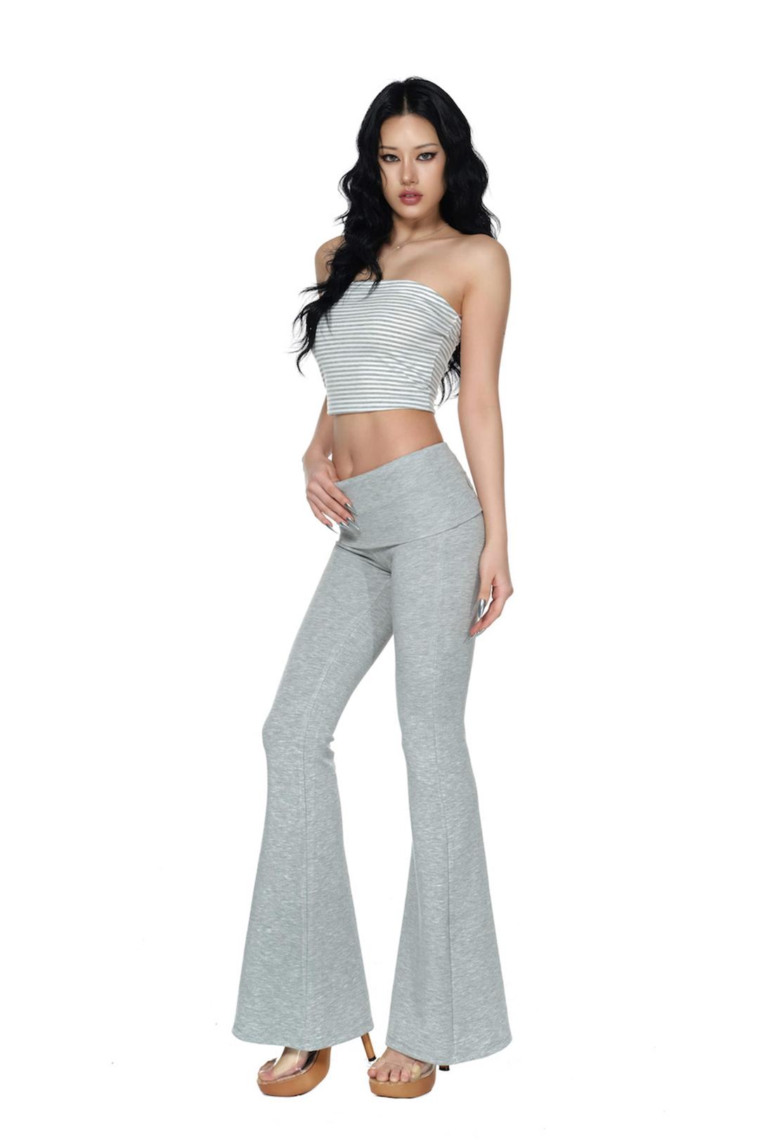 Fold-over flare leggings  (Grey)