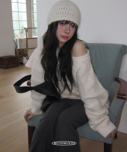 [비니+니트SET🌟]  바질 펀칭 오버 니트 비니 세트 - 4color