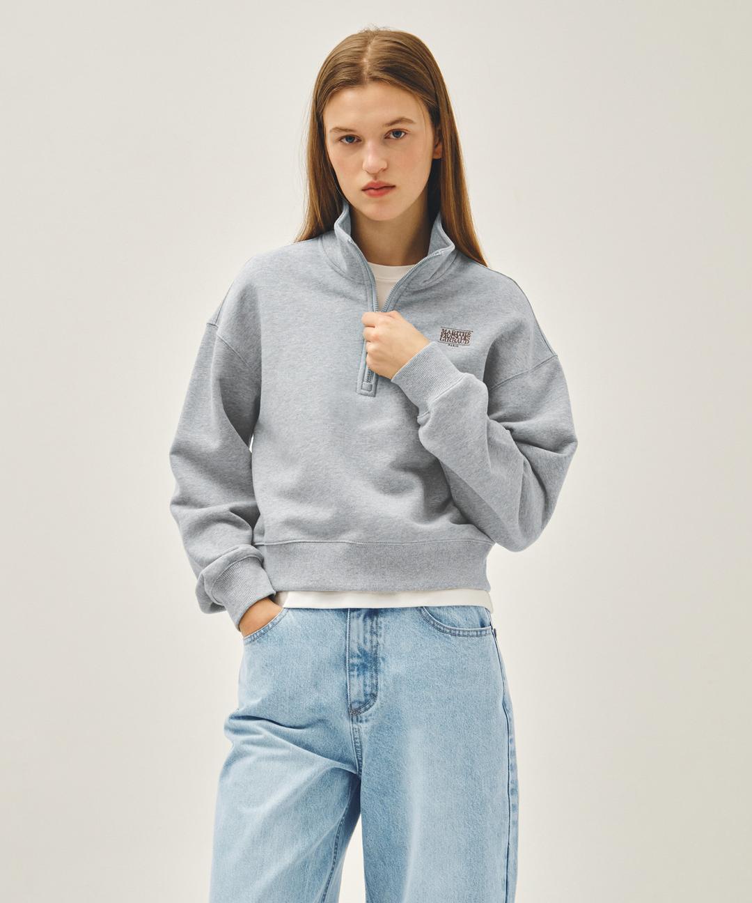 W SMALL CLASSIC LOGO HALF ZIPUP CROP SWEATSHIRT heather gray