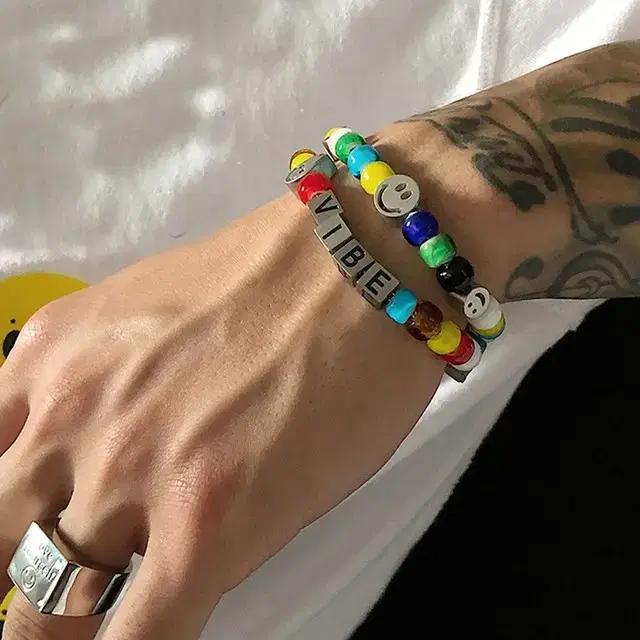 바이브 힙합 스마일 해골 캐주얼 스트릿 레이어드 캐주얼 팔찌