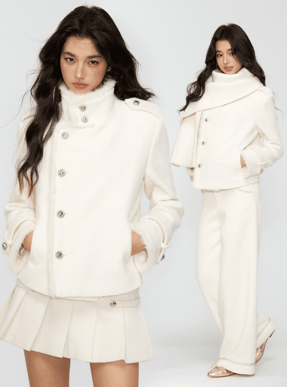 Winter Snow Castle Faux Fur Wool Jacket (2color)