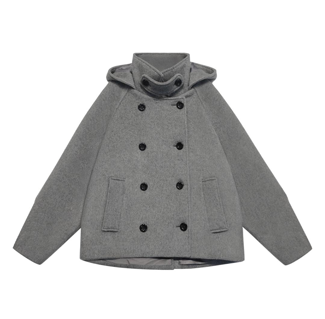 [12/8일 이후 배송] HOODED DOUBLE HALF COAT GREY