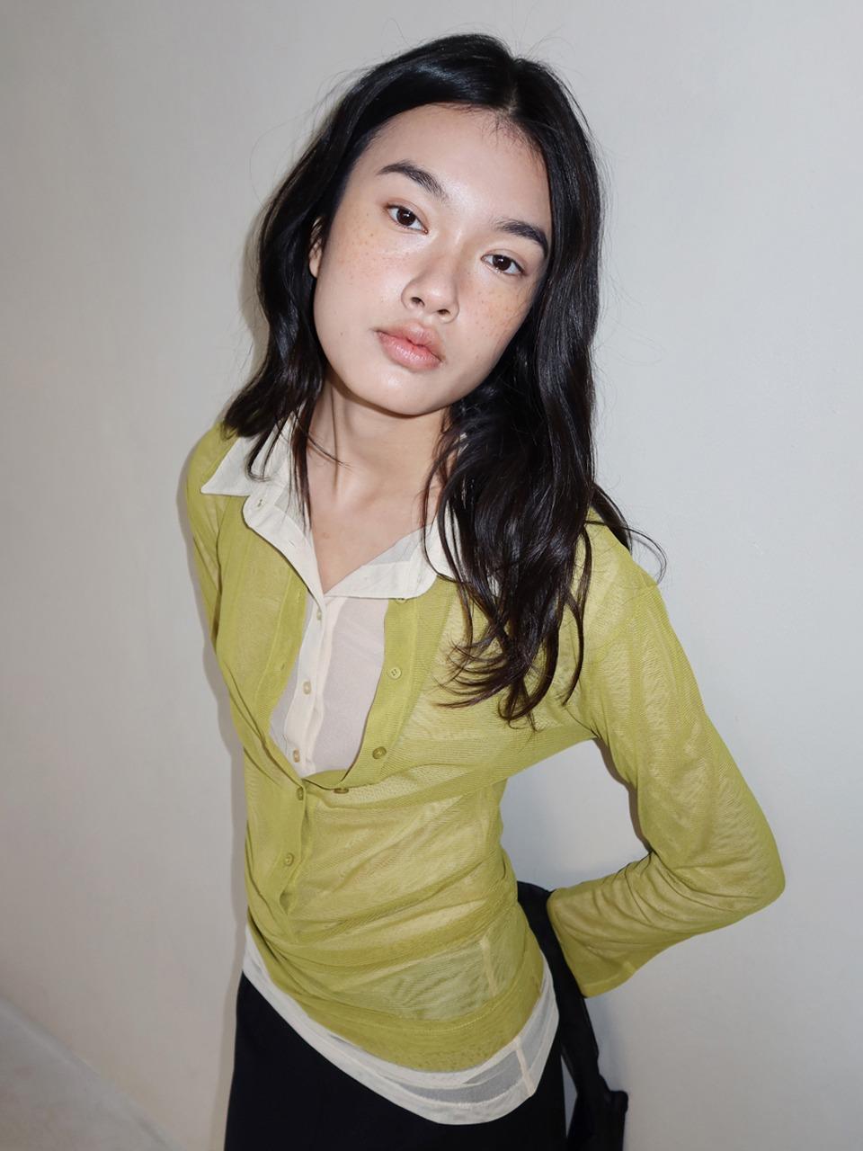 See-through Collar T-shirts_Green