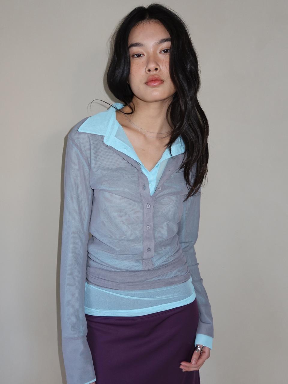 See-through Collar T-shirts_Grey