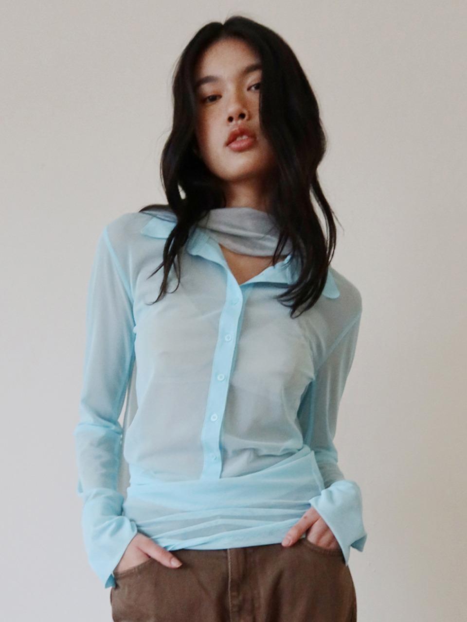 See-through Collar T-shirts_Sky Blue
