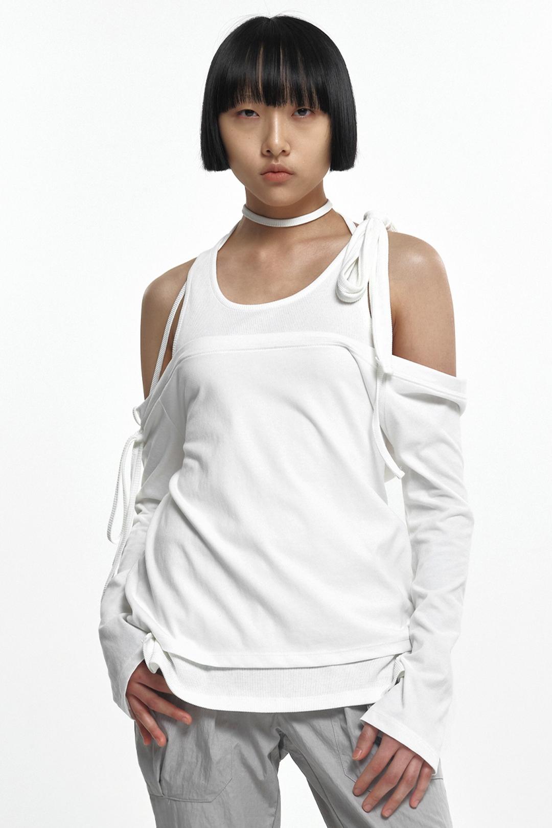 LAYERED TIE LONG SLEEVE WHITE