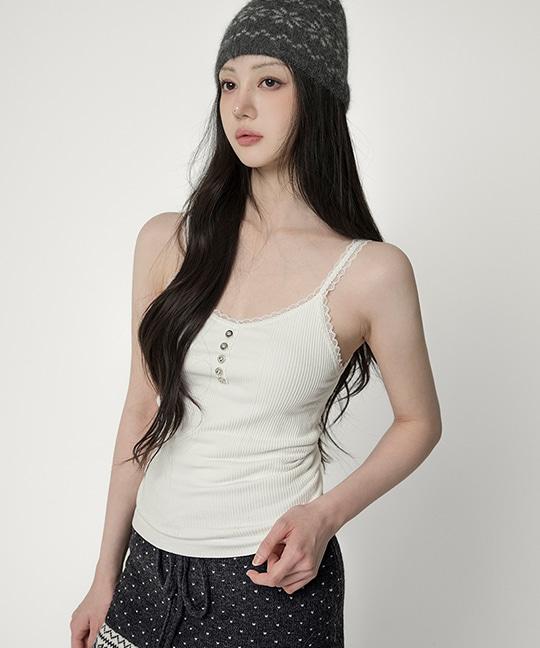 Vegat Lace Button Fleece Strap Nasi LACE FLEECE SLEEVELESS TOP