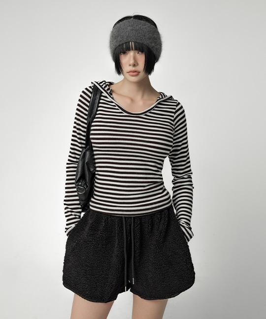 Neveru Striped Slim-Fit Hooded Long-Sleeve Knit T-Shirt