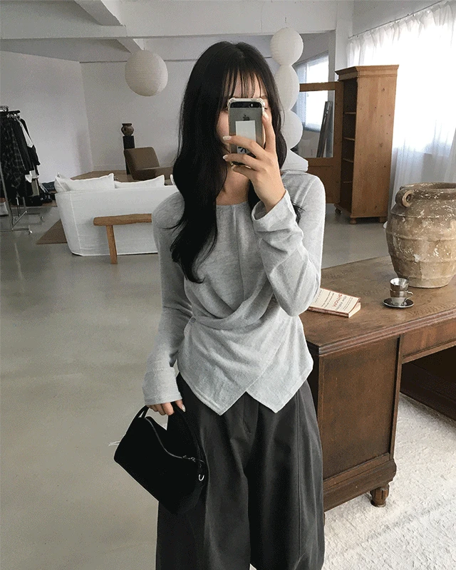 [💌하객룩/단독] [긴팔추가!] 트임 랩 니트 티셔츠 (가을/여리핏/언발/트임니트)