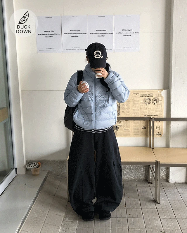 [단독] 컬러 루즈핏 덕다운 후드 경량 패딩 (여성경량패딩/얇은패딩/하이넥)