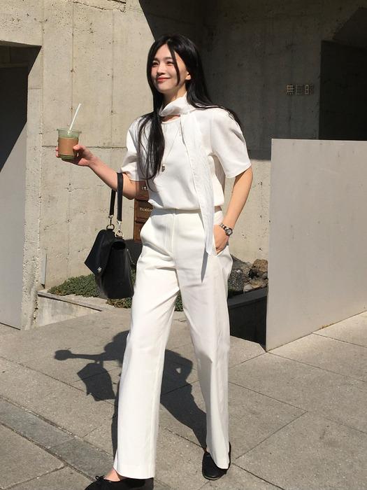 Curved cotton pants - White