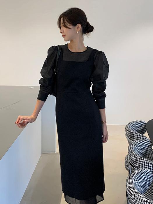 [사이즈 추가]Sheer Layered Tie Dress[LMBFCO25DR803]-Black