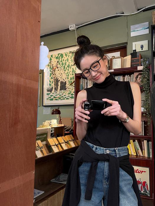 Half neck cardigan set (Black)