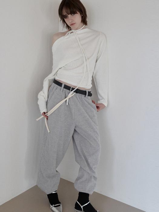 WOOL BLEND FLEECE BANDING PANTS_LIGHT GREY