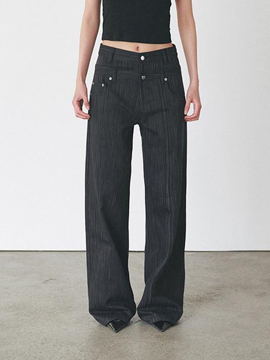 DOUBLE WAIST PANTS - BLACK STRIPE