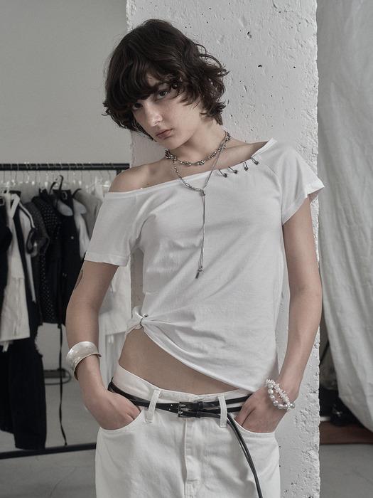 UNBALANCE PIERCING EYELET T-SHIRT WHITE