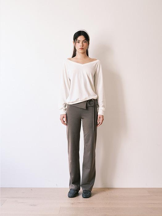 RIBBON TIE LEGGINGS PANTS BROWN