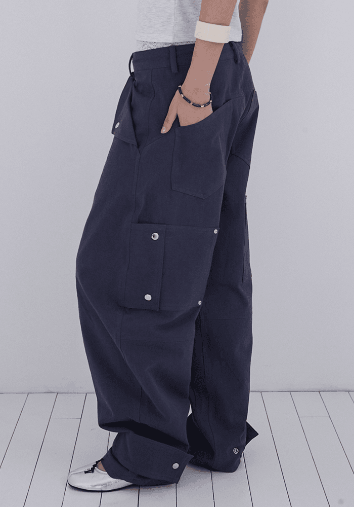 TRIANGLE FLAP BARREL PANTS / NAVY