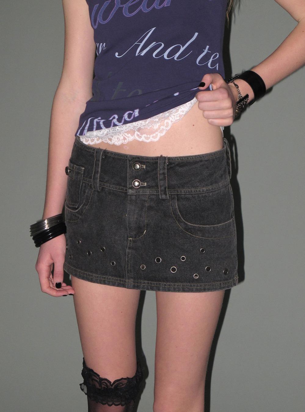 Punk Heavy Wash Black Denim Mini Skirt