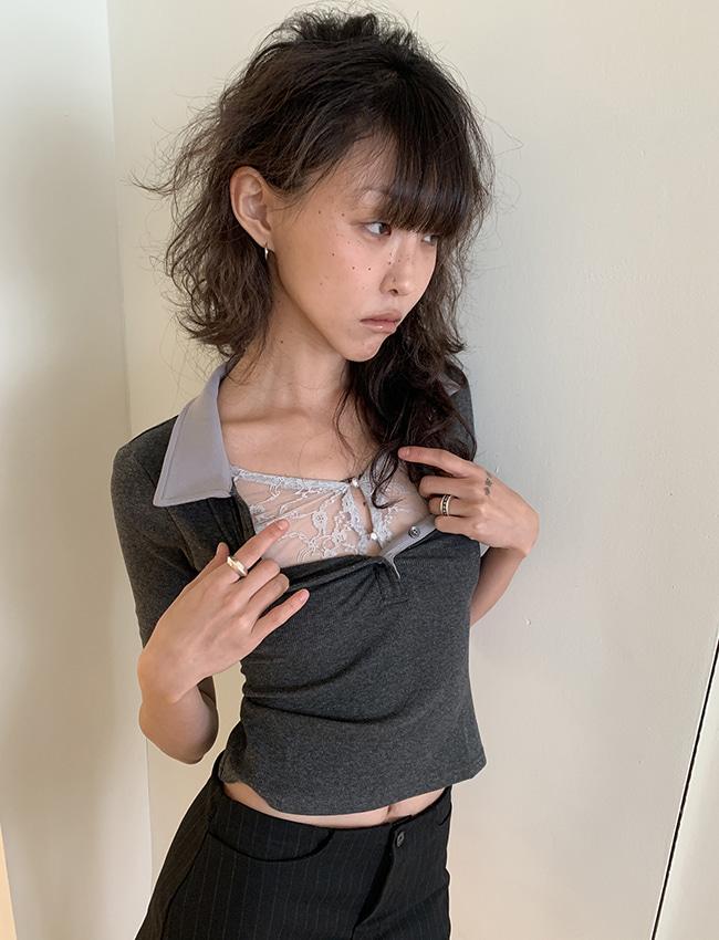 당일 [긴팔버전추가] 헤라 레이스 배색 카라 7부 니트