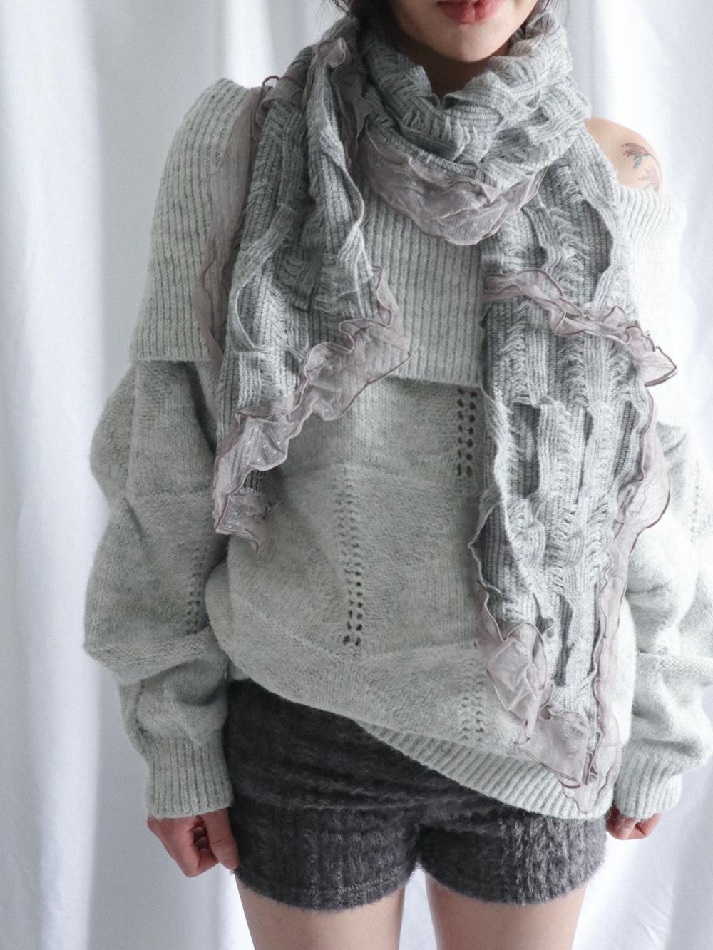 Dot Knit Frill Scarf - 4COLOR