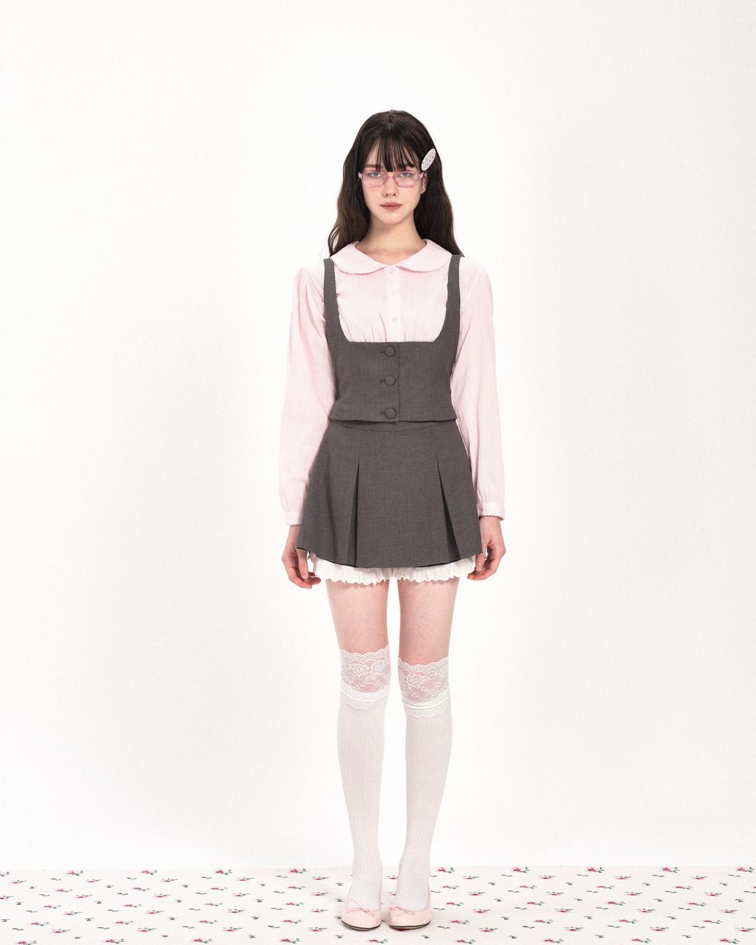 RIBBON FRILLY WAIST VEST - GRAY (9/26 순차 출고)