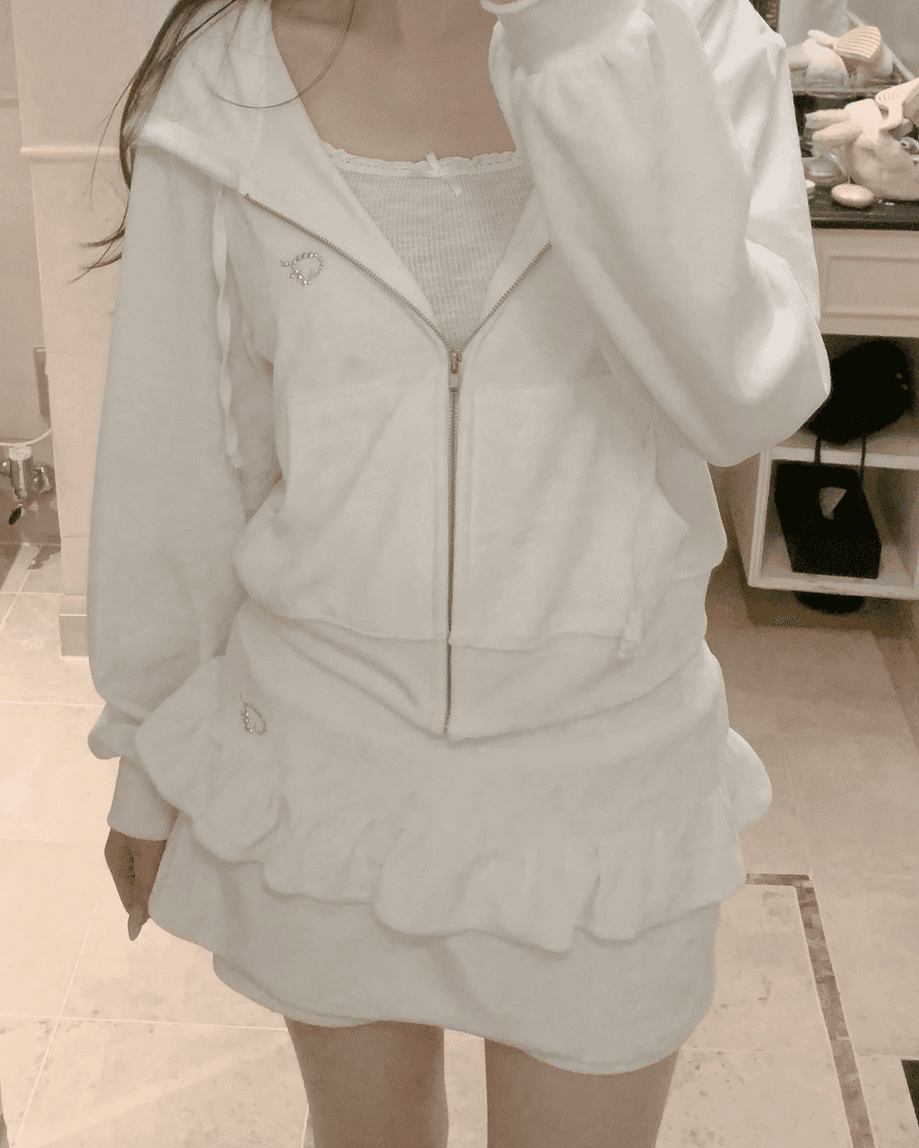 Blush Velour Frill Skort - WHITE